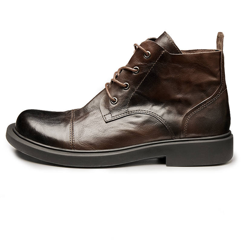 Brounvanm Brounvanm Top Grain Cow Leather Short Combat Boots Men's