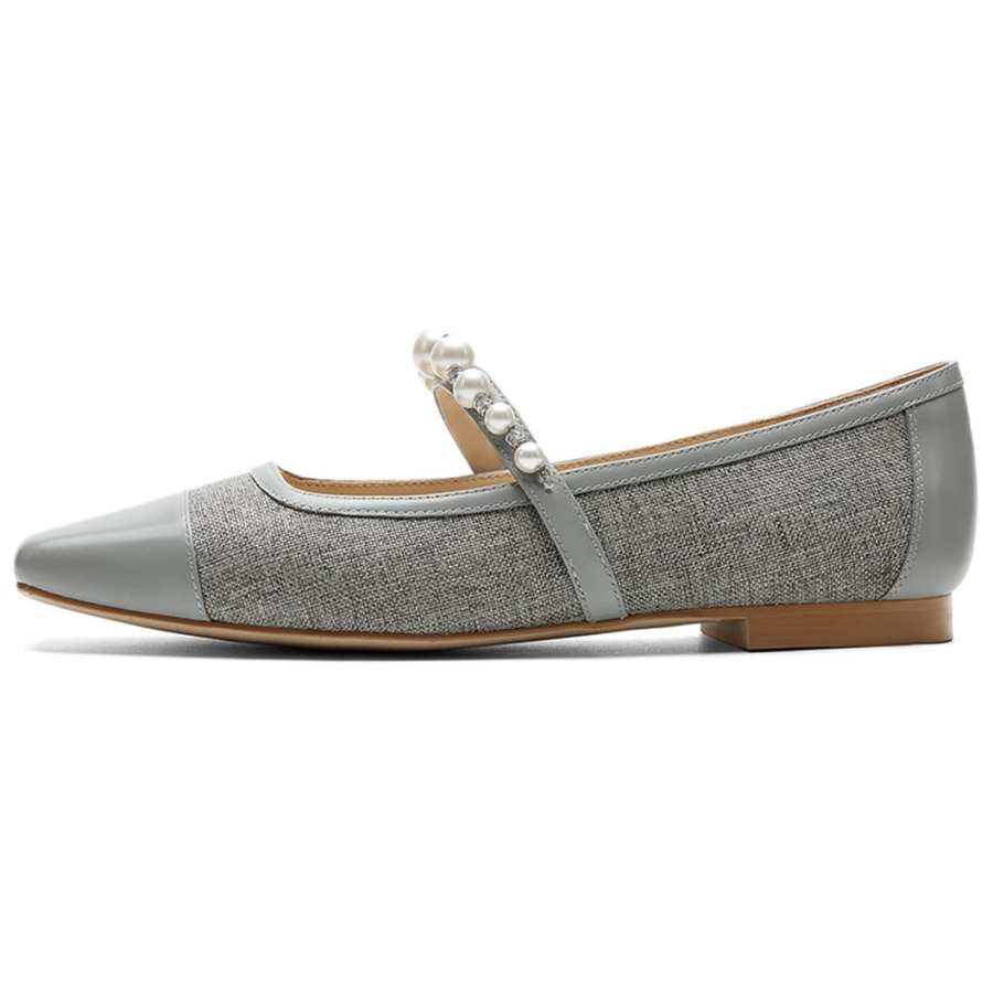 NINE WEST Cow Leather Flat Mary Jane Shoes 1.5cm Women's Light Gray