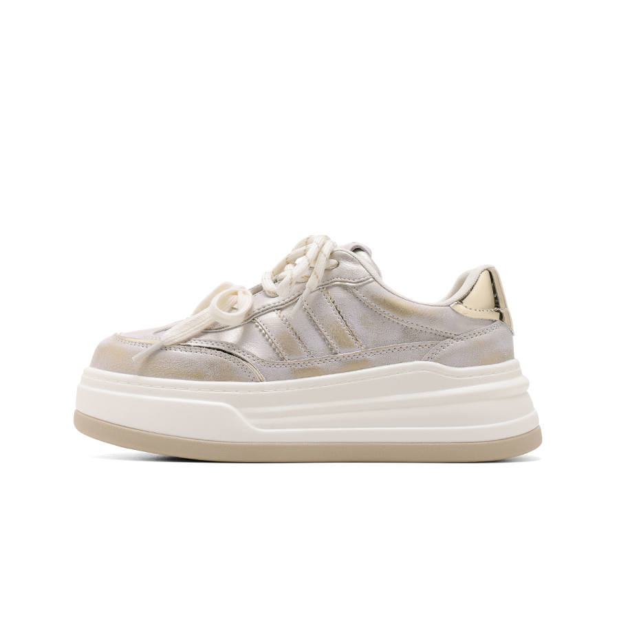 C°BANNER Synthetic Leather Abrasion Resistant Low top Skateboard Shoes Women's Beige Silver