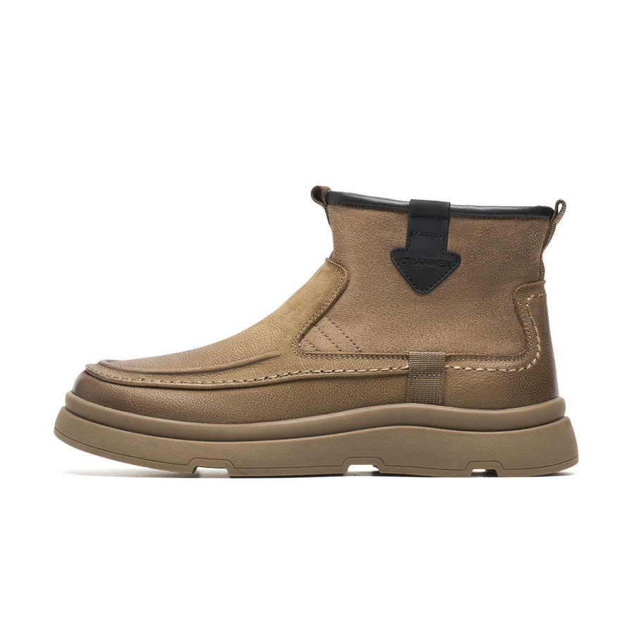 C°BANNER Top Grain Cow Leather Short Snow Boots Men's Khaki