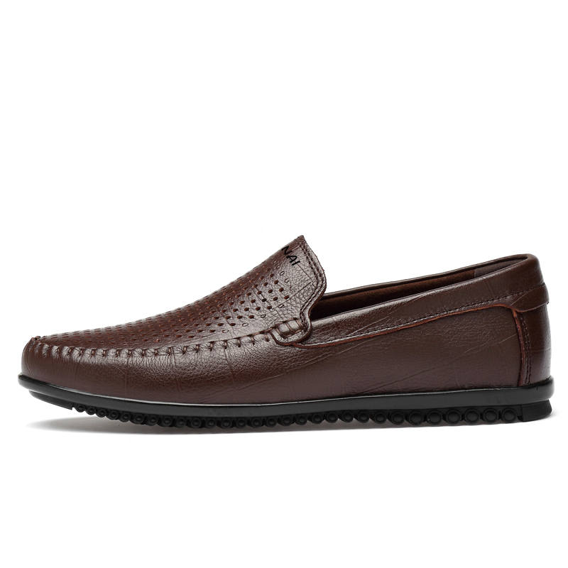WENNAI Top Grain Cow Leather Casual Shoes Men's Dark Brown