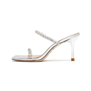 LUKECSION Patent Leather One Strap Sandals 8cm Women's Silver