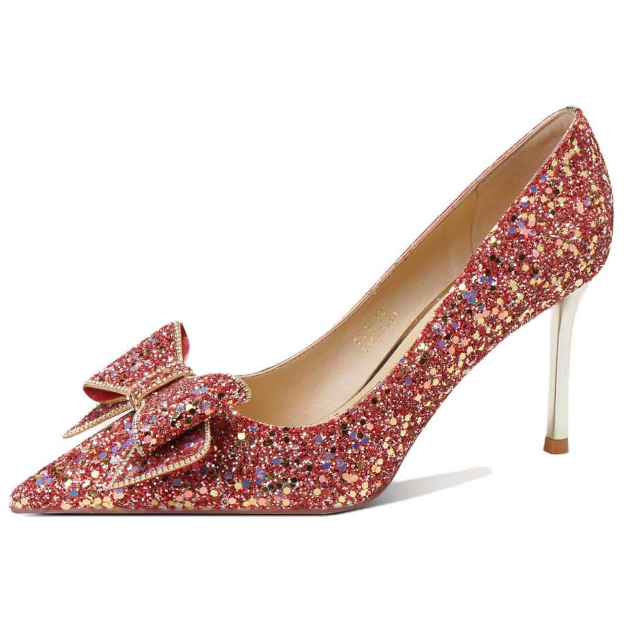Zubumei Leather Slim Heel High Heels Women's Red