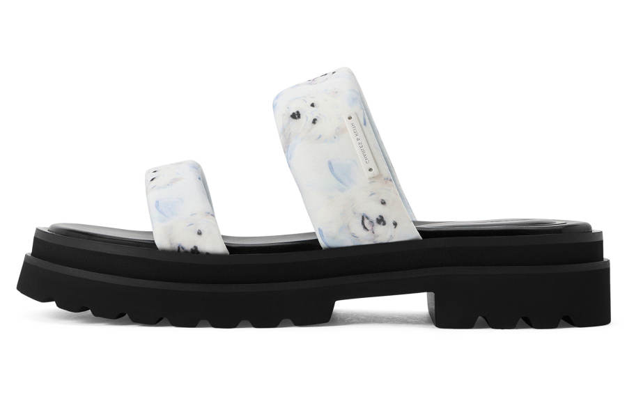 CHARLES&KEITH EVA Slide Slippers 4.2cm Women's Taupe/Light Blue Light Blue/Black