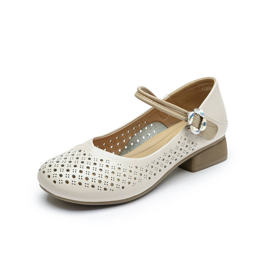 RITAI Cow Leather Chunky Heel Mary Jane Shoes Women's