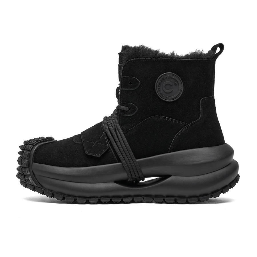 C°BANNER Cow Suede Fleece Lined Comfortable, Everyday Commute Short Snow Boots Men's Black