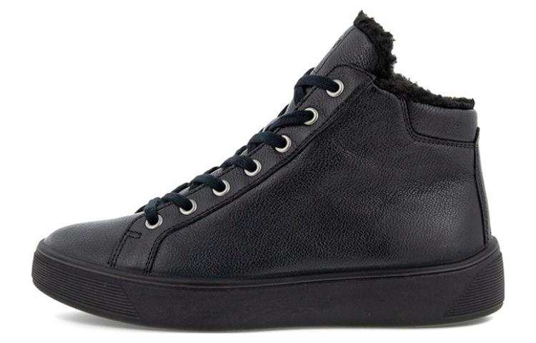 Ecco Top Grain Cow Leather High top Sports Casual Shoes Women's Black