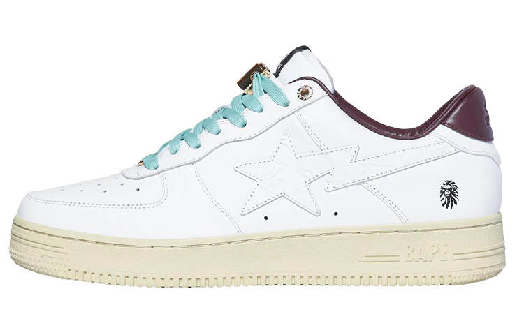 A BATHING APE x BAPE BLACK BAPE STA Leather Lace Up Low top Stylish Skateboarding Shoes Men's White