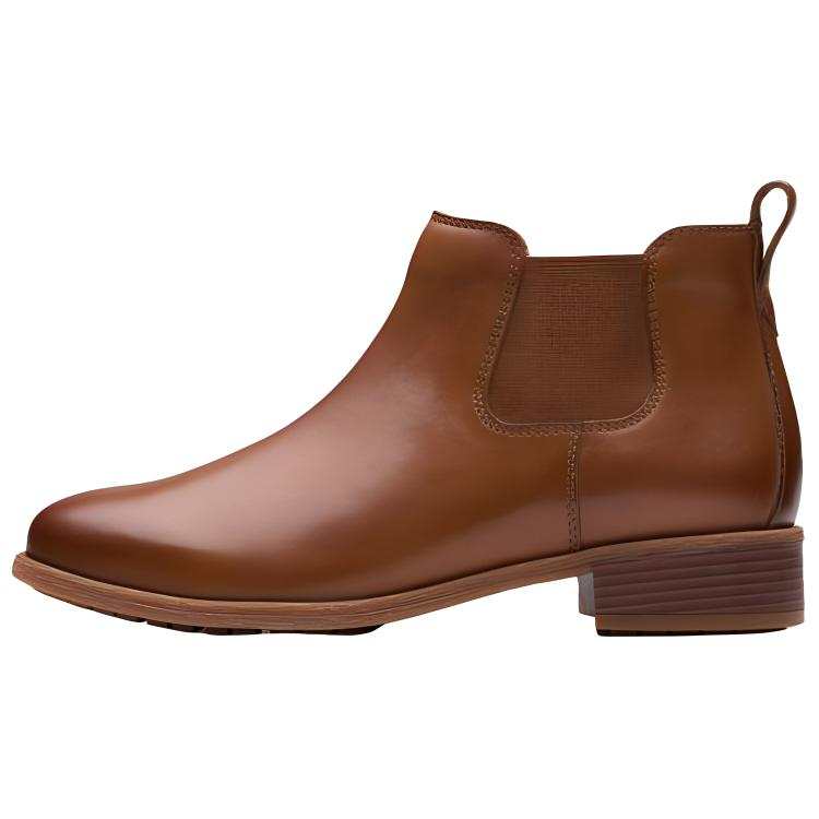 Clarks Cow Leather Short Chelsea Boots Women's Brown