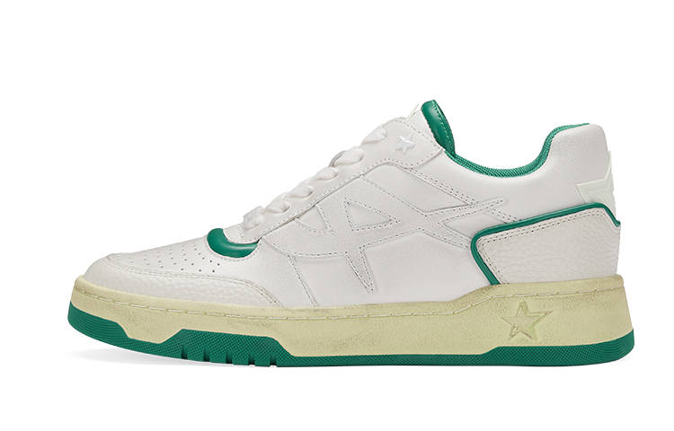 ASH BLAKE Collection Cow Leather Low top Skateboard Shoes Unisex White Green