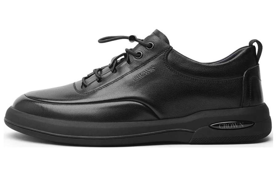 CROWN Leather Low top Casual Shoes Men's Black