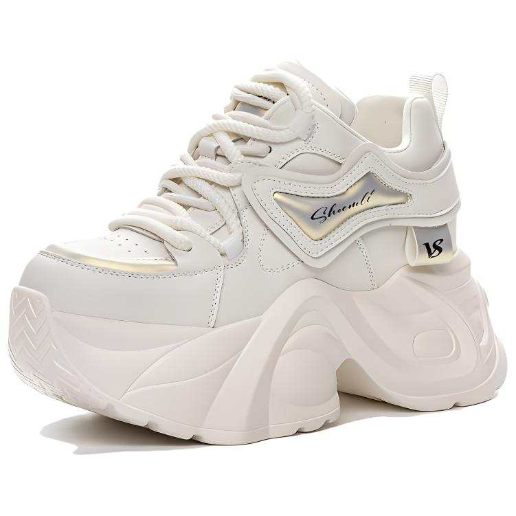 Shangjinni Synthetic Leather Lightweight Height Increasing Mid top Chunky Sneakers Women's