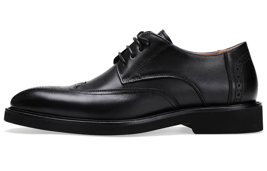 BOSSSUNWEN Top Grain Cow Leather Dress Shoes Men's Black