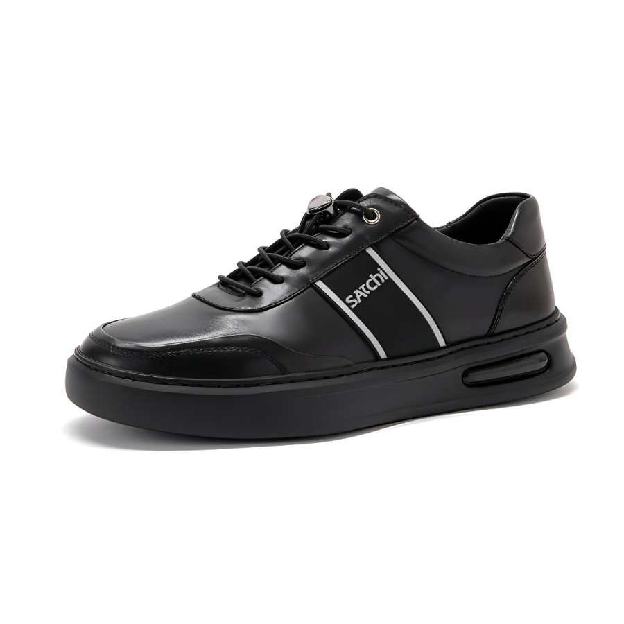 Satchi Top Grain Cow Leather Slip Resistant Cushioning Abrasion Resistant Low top Skateboard Shoes Men's Black