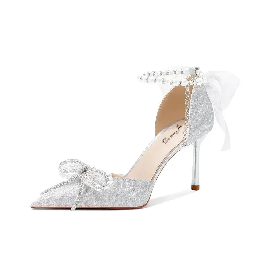 DAWEIJIA Microfiber Leather Slim Heel High Heels Women's Silver