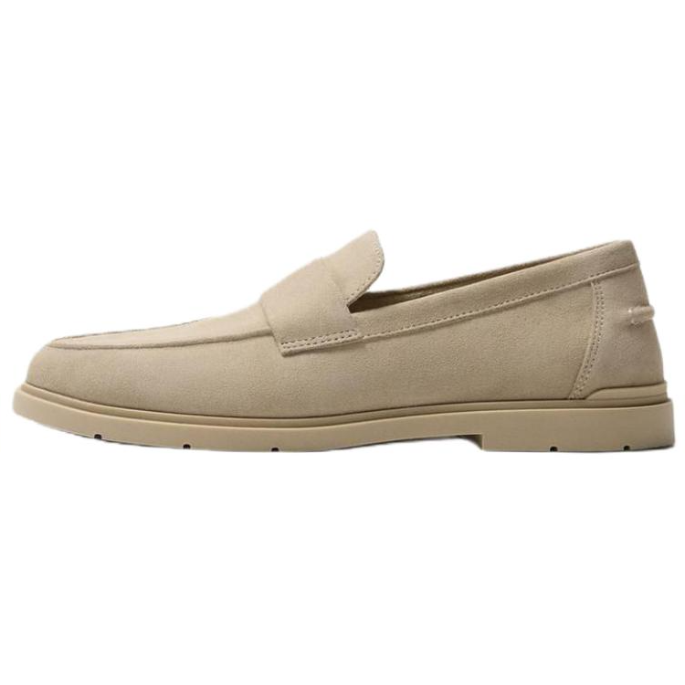 ZARA Cow Leather Loafers Men's Light Beige Yellow