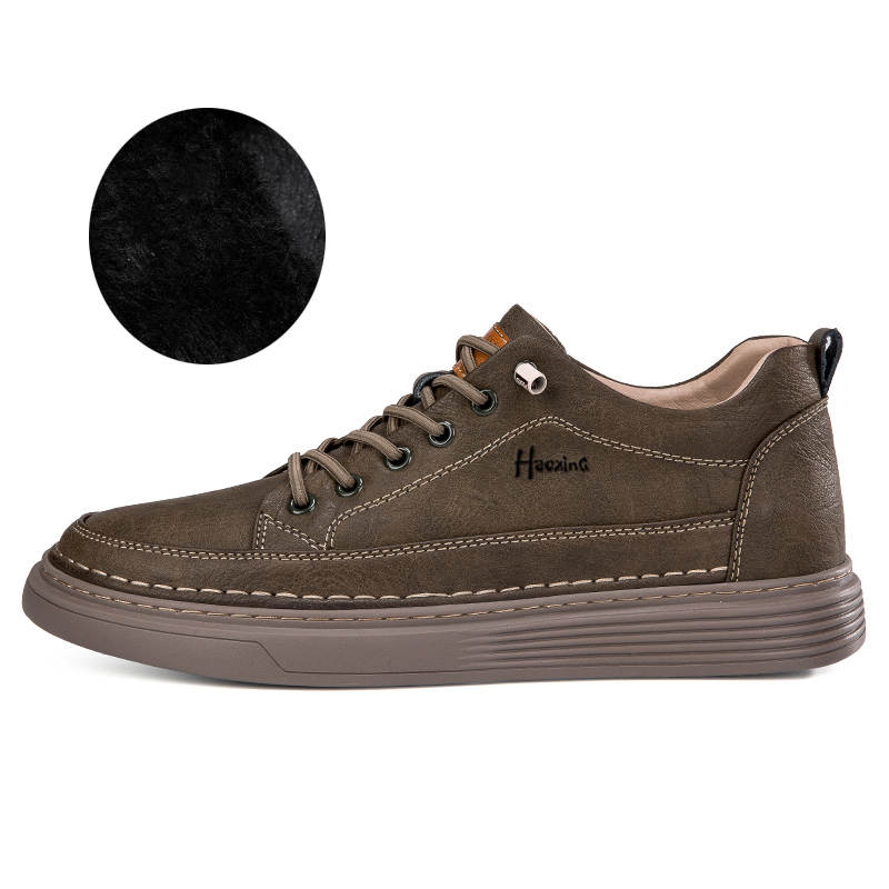 HAOXING Cow Split Leather Casual Shoes Men's Khaki