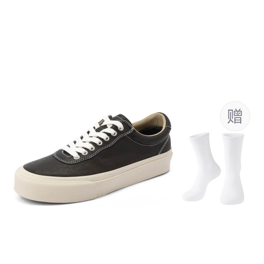 GXG Top Grain Cow Leather Low top Trendy Casual Skate Shoes Men's Black