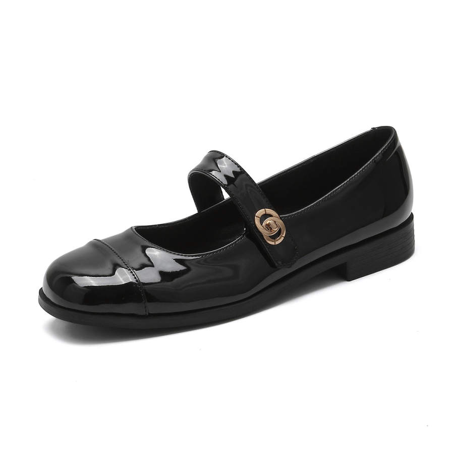 QITUMAUL Patent Leather Chunky Heel Mary Jane Shoes 2cm Women's