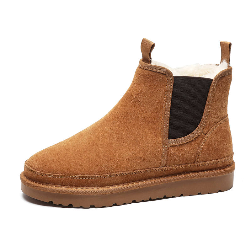 PLO CART Cow Leather Platform Fleece Lined, Commute Versatile, Comfortable, And Trendy Individual Short Chelsea Boots
