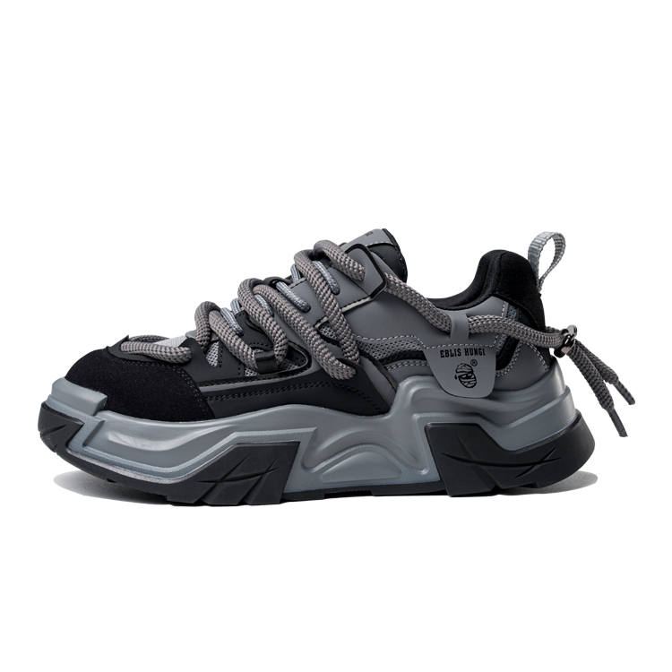 EBLIS HUNGI Low top Puffy Shoes, Chunky Sneakers Men's Black Gray, Height Increasing