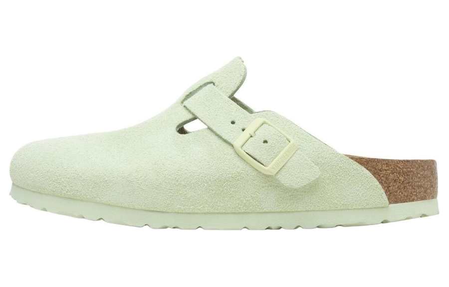 Birkenstock Boston Soft Footbed "faded lime" buckle mules