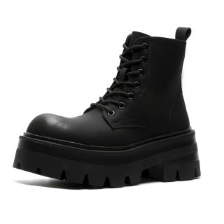 V ZERO FIVE Biker Boots Microfiber Leather Short Combat Boots 6CM Unisex Black British Vintage