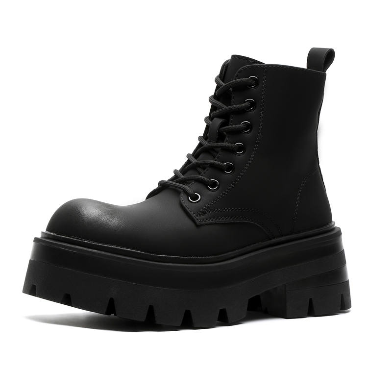 V ZERO FIVE V ZERO FIVE Biker Boots Microfiber Leather Short Combat Boots 6CM Unisex Black British Vintage