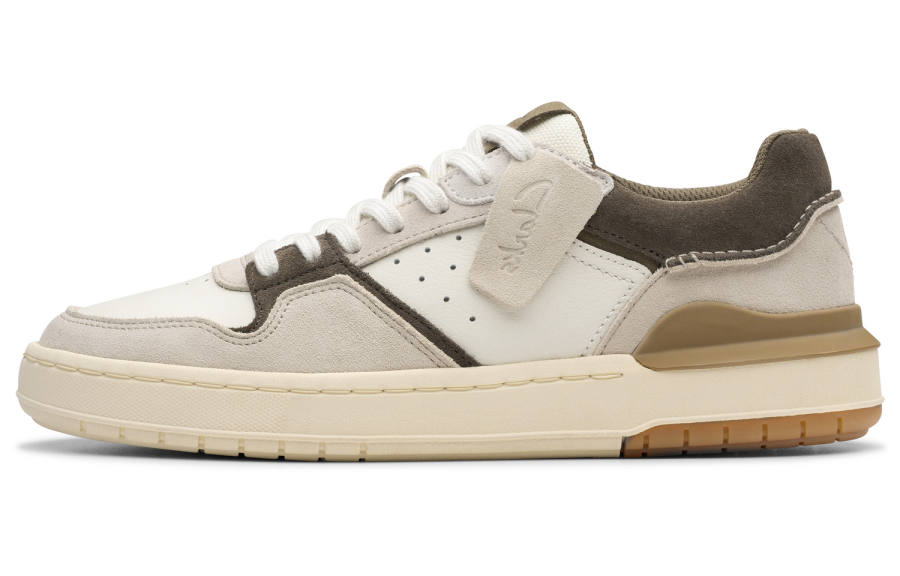 Clarks Low top Skateboard Shoes Men's White/dark Olive Green