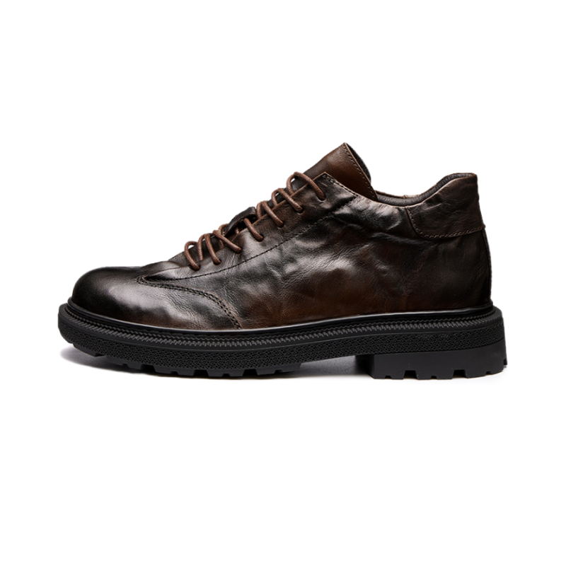 Brounvanm Casual Leather Shoes Men's High Top Coffee/Black