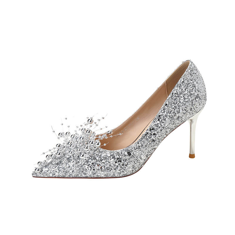 HKCP High Heels Women's White Silver, Mercury, Champagne