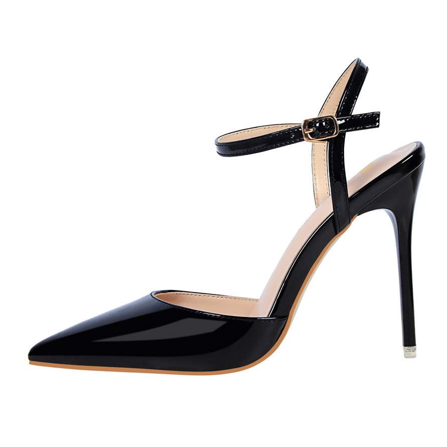 QITUMAUL Patent Leather One Strap Sandals 10.5cm Women's
