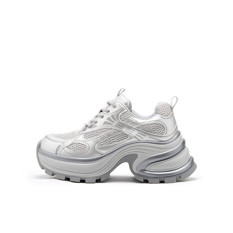 Talitaqoom Synthetic Leather Lightweight Height Increasing Low top Chunky Sneakers Women's Silver