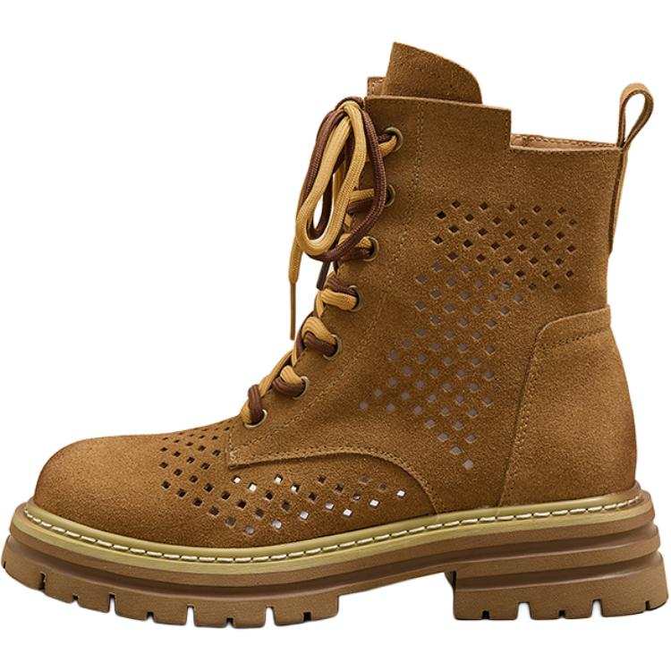 QINGZHUHU Cow Leather Short Combat Boots Women's