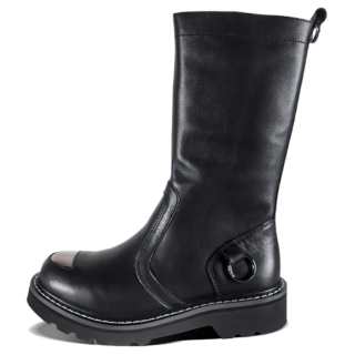 BEFFON Top Grain Cow Leather Ankle Boots 4cm Women's Graphite Black