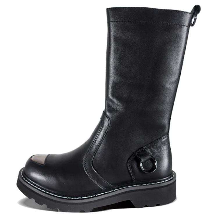 BEFFON Top Grain Cow Leather Ankle Boots 4cm Women's Graphite Black