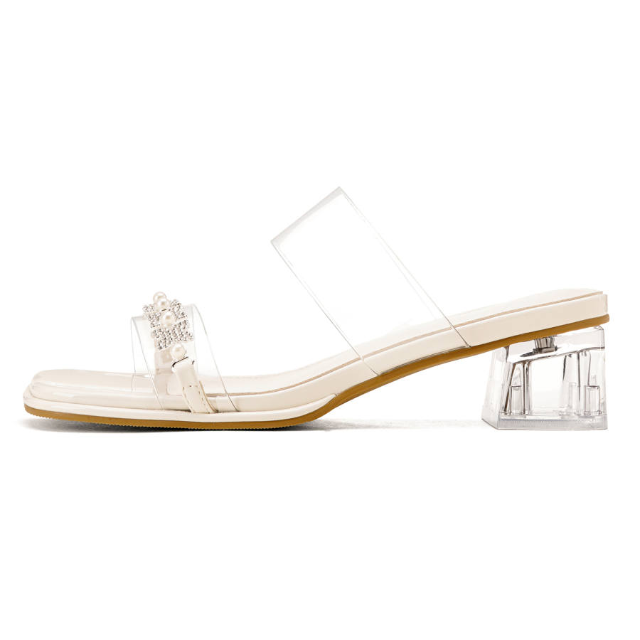 DAPHNE DAPHNE Rhinestone Slide Slippers Women's Beige