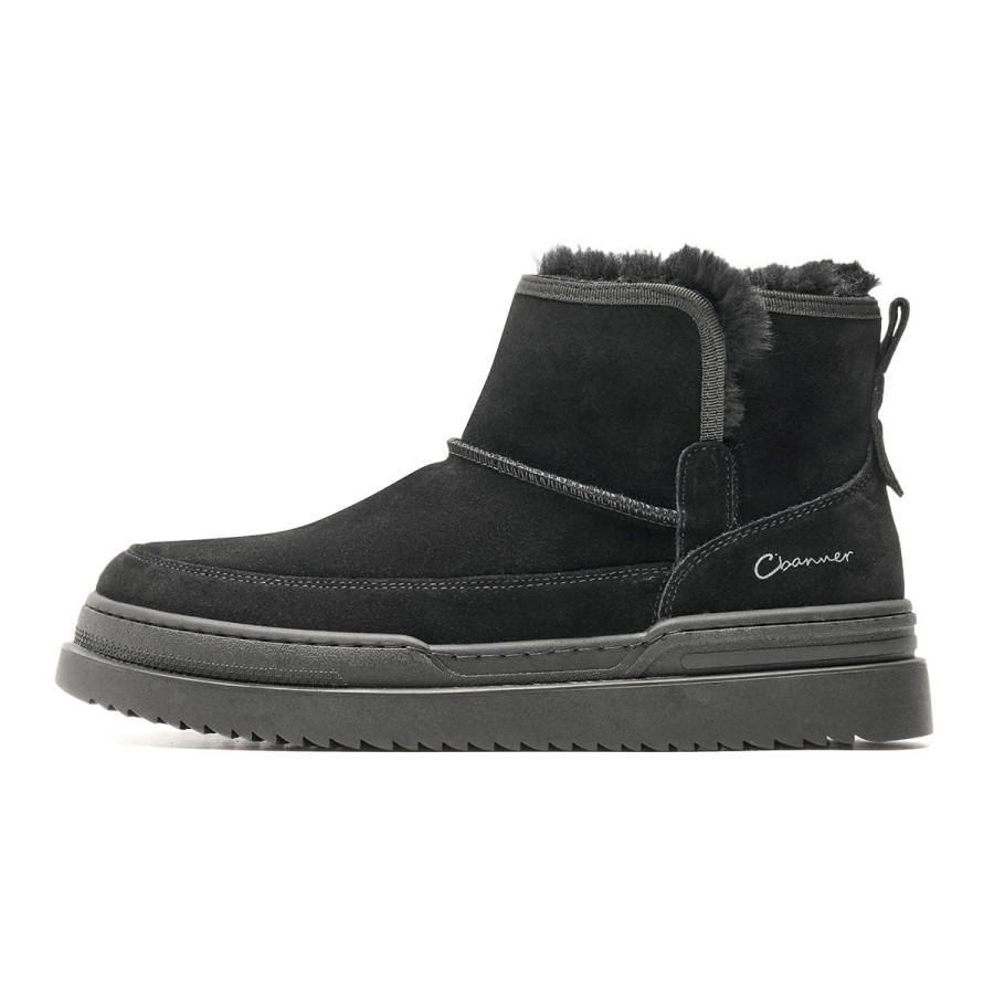 C°BANNER Cow Suede Short Snow Boots Men's Black