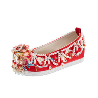 WUXIUYUAN Cotton Fabric Casual Shoes Women's Red