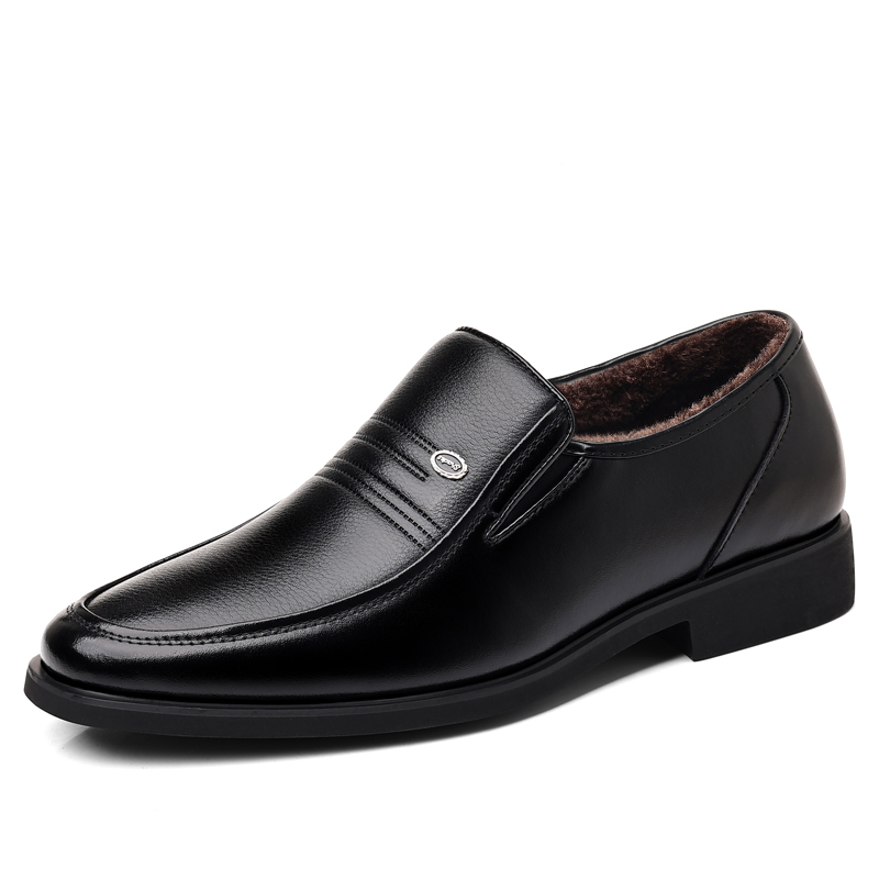 Shanpijiang Cow Split Leather Fleece Lined Classic Business Casual Shoes Men's Black