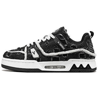 V.YERXU Air Trainer Fashion Classic And Versatile Chessboard Design Low top Skateboard Shoes Men's Black