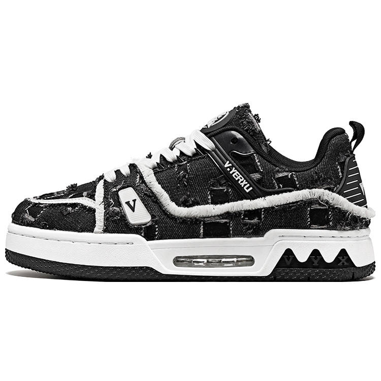 V.YERXU Air Trainer Fashion Classic And Versatile Chessboard Design Low top Skateboard Shoes Men's Black
