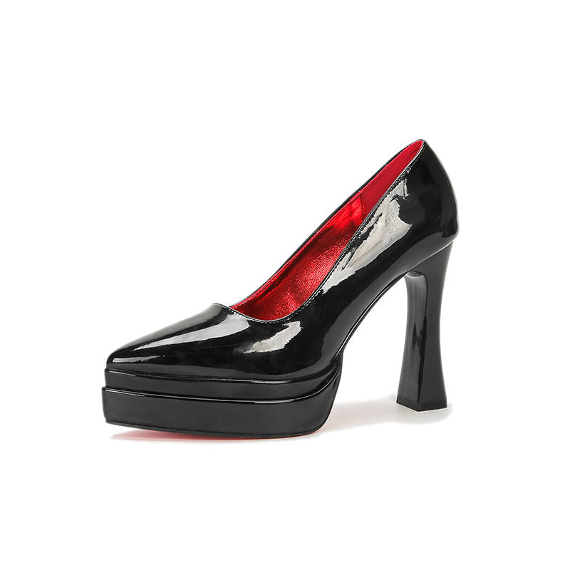 Zubumei Patent Leather Chunky Heel High Heels 11cm Women's Black