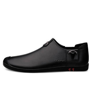 WENNAI Top Grain Cow Leather Casual Shoes Men's Black