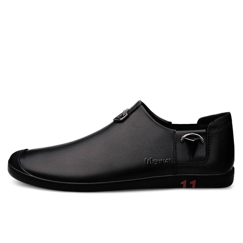 WENNAI Top Grain Cow Leather Casual Shoes Men's Black