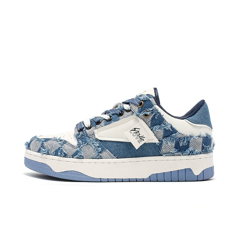 MAOQIXUN Denim Low top Skateboard Shoes Unisex Denim Blue