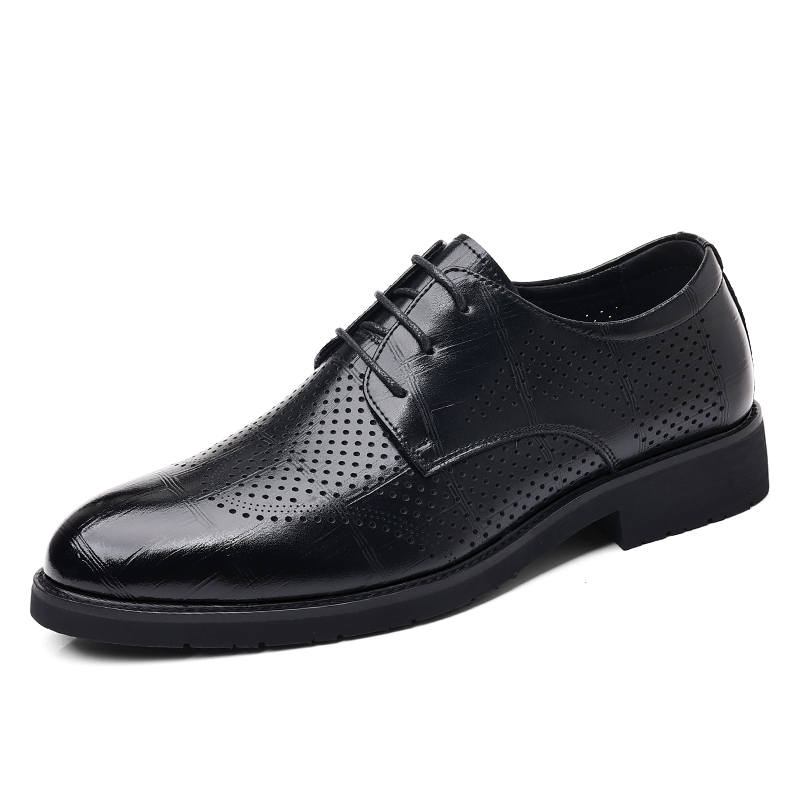 Shanpijiang Casual Leather Shoes Men's Low Top Black/Tea Brown