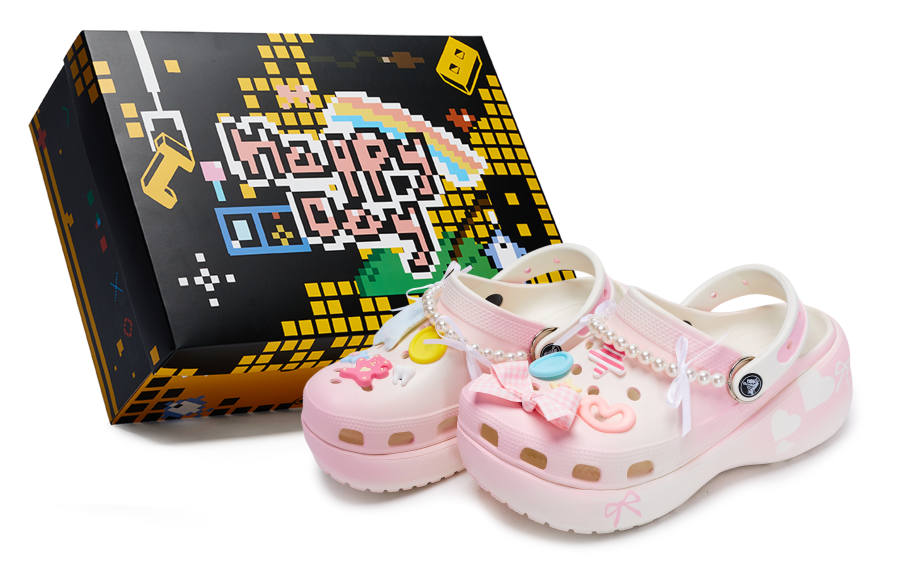 Crocs Classic Platform Clog 811 Manufacturing, Heartbeat Moment, Special Shoe Box Clogs Women's White Pink