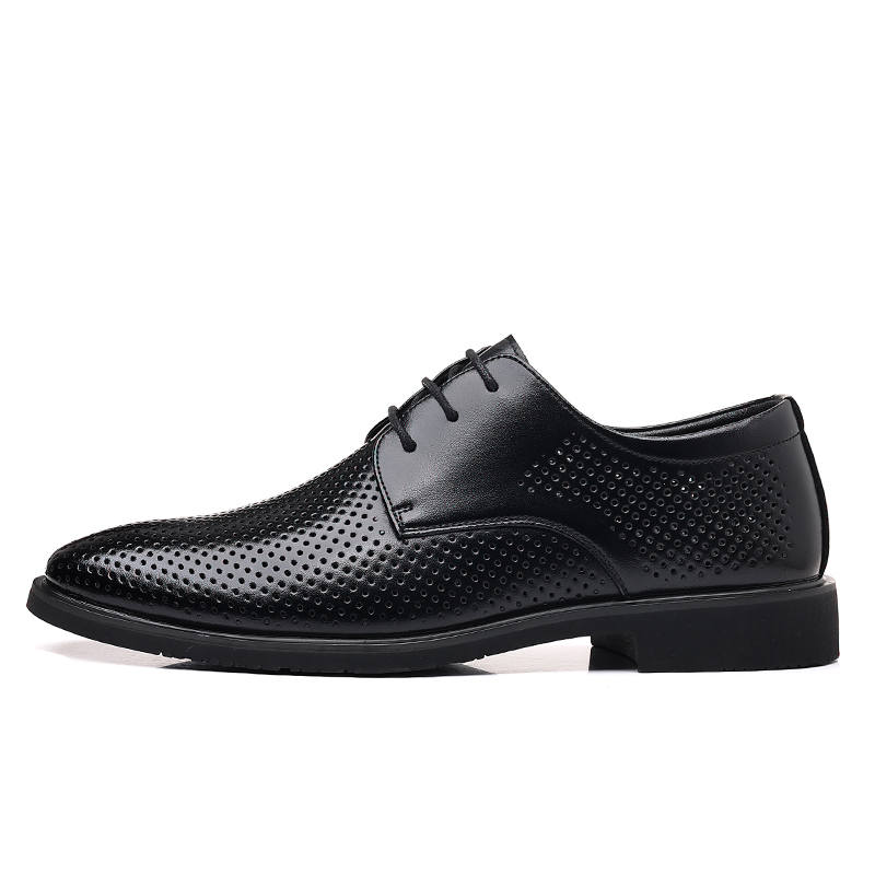Shanpijiang Casual Leather Shoes Men's Low Top Black/Tea Brown