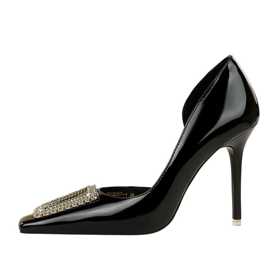 QITUMAUL Patent Leather Slim Heel High Heels 10.5cm Women's